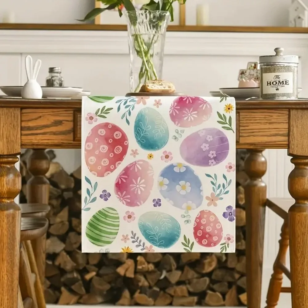 Colorful Eggs Floral Spring Table Runner